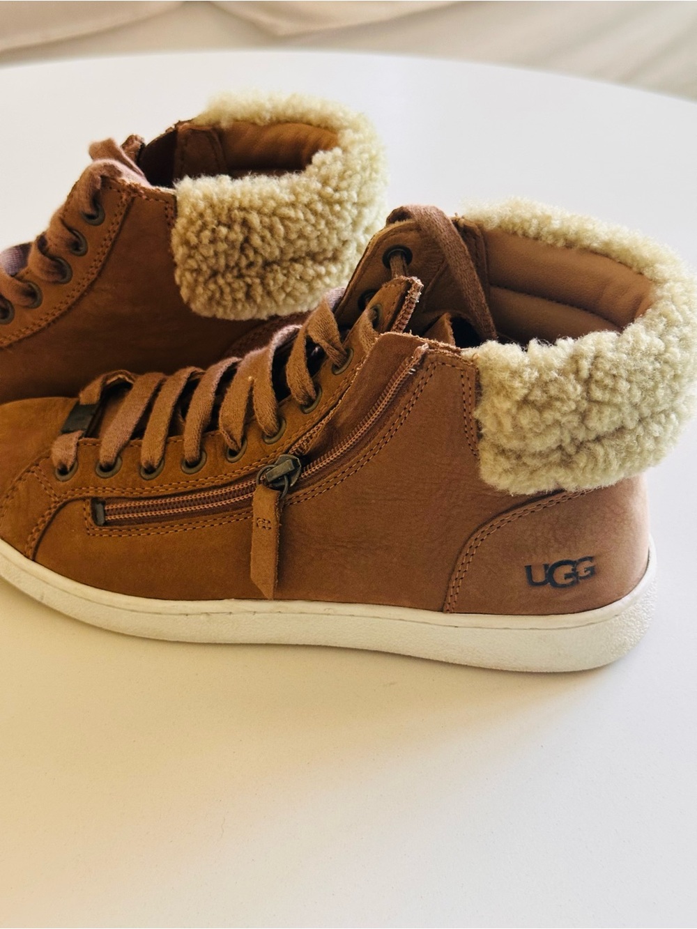 UGG Chestnut Suede Shearling-Trim High-Top Sneakers